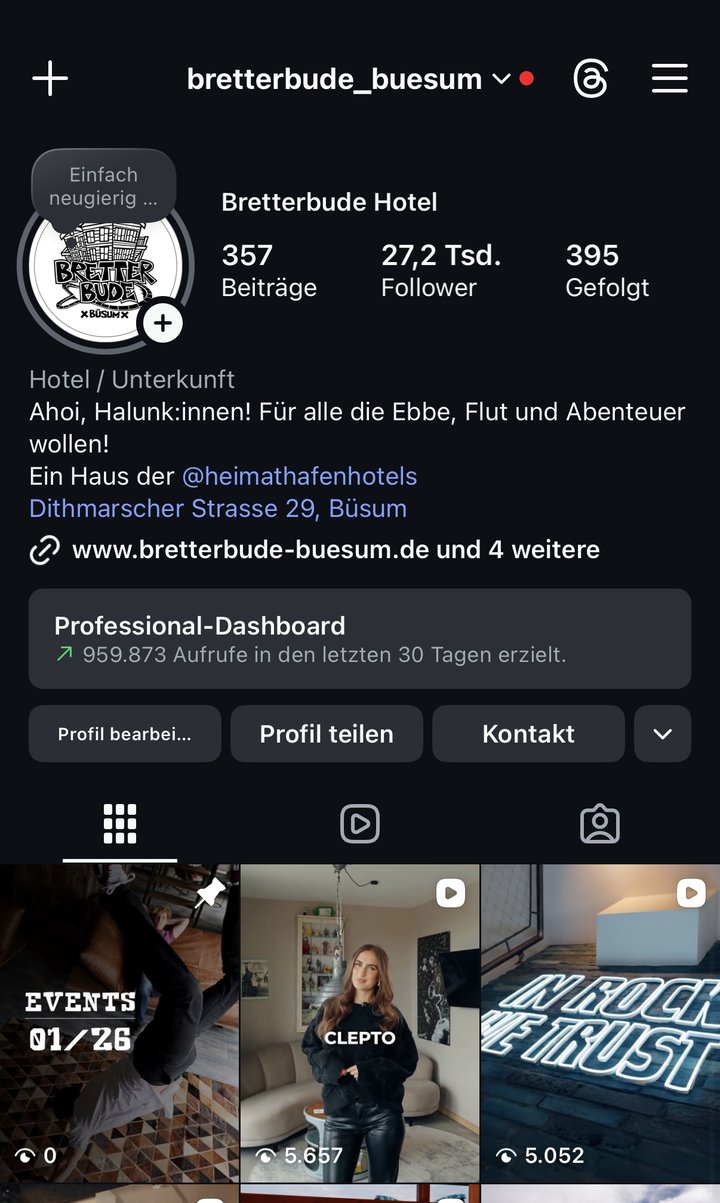 Instagram-Profil der Bretterbude nachher: 27.200 Follower